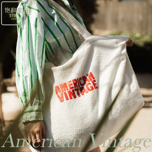 现货 American Vintage 经典Logo毛圈超大帆布包托特包