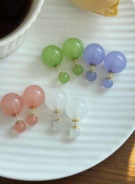 氛围感甜美冰透果冻圆球珠珠耳环