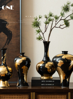 匠十三 创意意式轻奢金箔花瓶摆件客厅插花玄关斗柜陶瓷装饰品