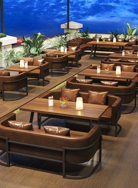 复古工业风酒吧卡座沙发咖啡厅西餐厅餐吧清吧酒馆烧烤店桌椅