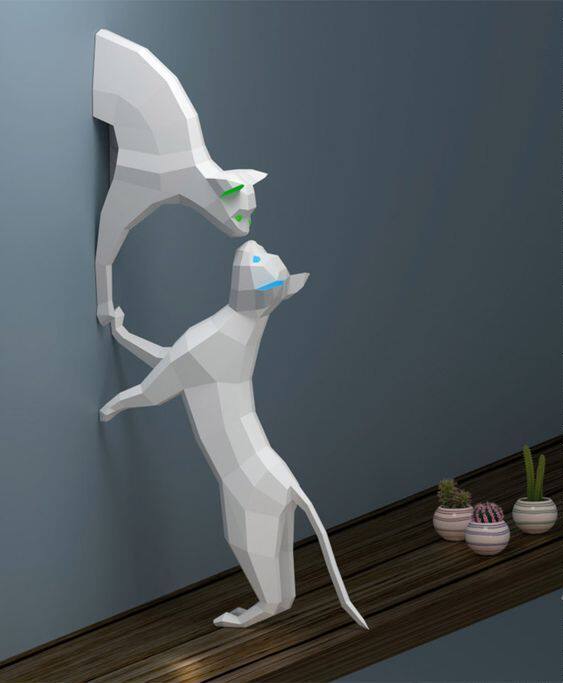 创意摆件雕塑工艺艺术品几何动物猫立体3d设计师招财猫装饰