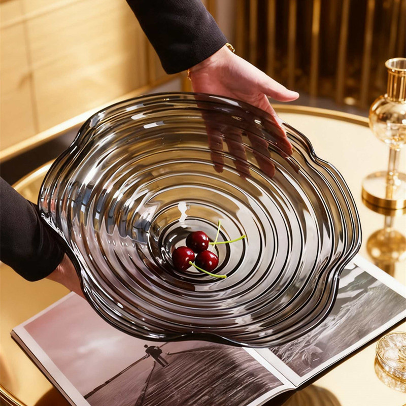 现代简约琉璃果盘家用轻奢茶几客厅盘子玻璃水果盘果篮ktv灰色