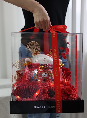 特大号生日礼物招财猫摆件盒永生花相框开业乔迁送女友朋友闺蜜