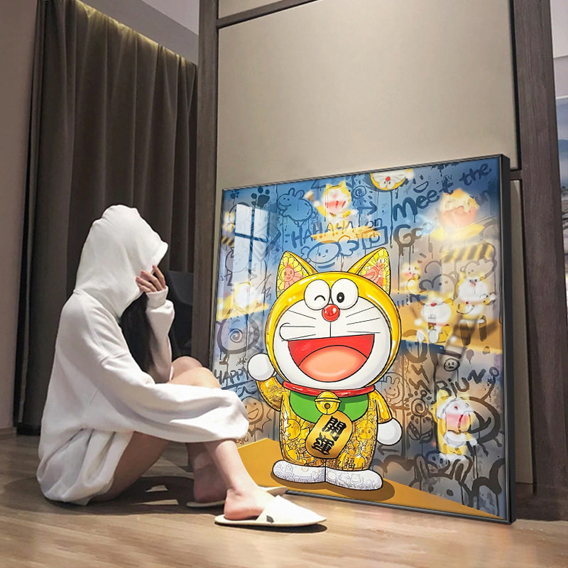 太农泰版画隐形富豪迎福哆啦A梦挂画卧室宿舍招财装饰画潮流挂画