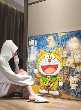 太农泰版画隐形富豪迎福哆啦A梦挂画卧室宿舍招财装饰画潮流挂画