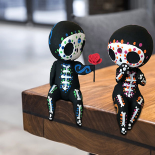 【跨境热销】Sugar Skull Couple Figurine糖头骨夫妇雕像装饰