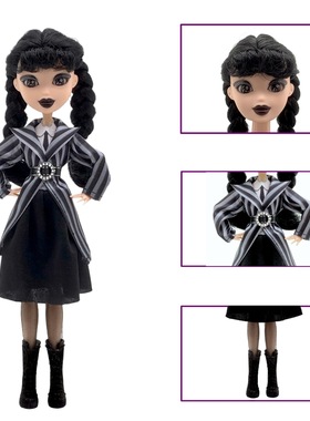 亚当斯的一家Wednesday Addams娃娃 Academy校服服装rave'n公仔