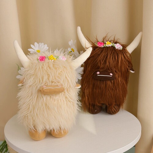 Highland Cow牦牛家居装饰玩偶苏格兰高地牛毛绒耗牛牛角雕塑摆件