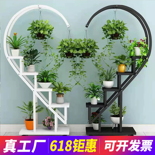 带滑轮可移动心形爱心花架欧式置物架落地式铁艺阳台花架经济型