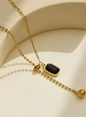 小众设计师款黑色抽拉项链A012