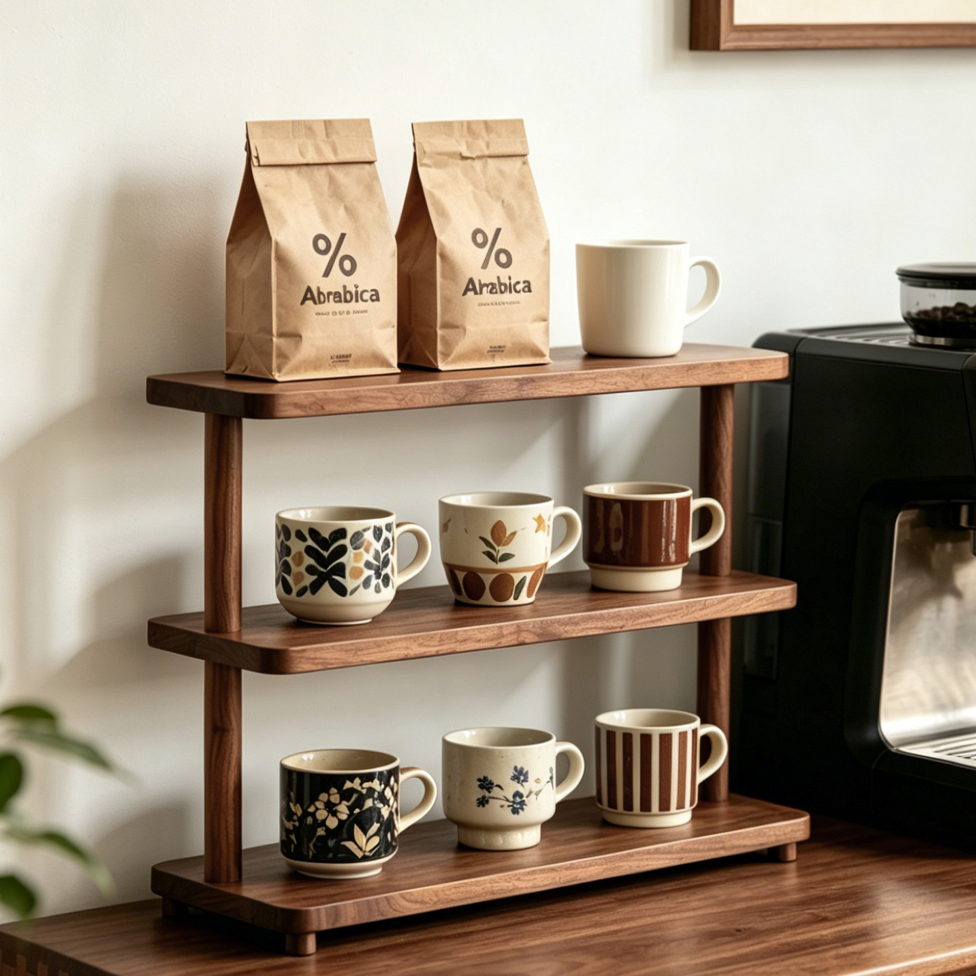 黑胡桃杯架杯子收纳置物架桌面水杯咖啡杯展示架实木茶杯茶具整理