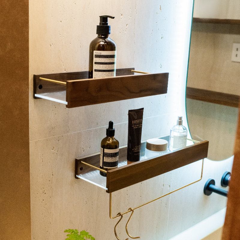 素风卫生间置物架实木免打孔