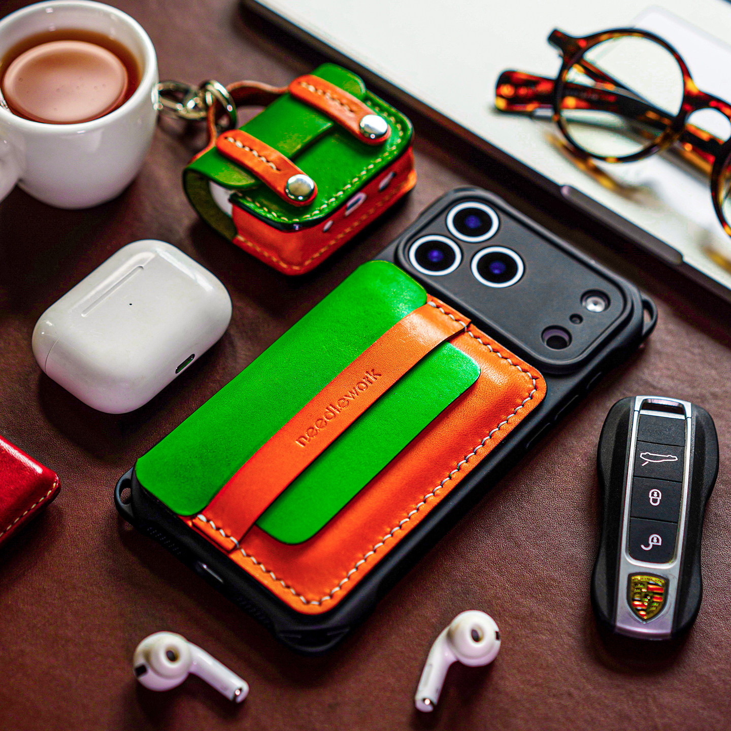 两针一线适用iphone17手机壳新款高级感苹果17promax证件零钱包套真皮苹果17air挂绳斜挎手提17pro镜头全包壳