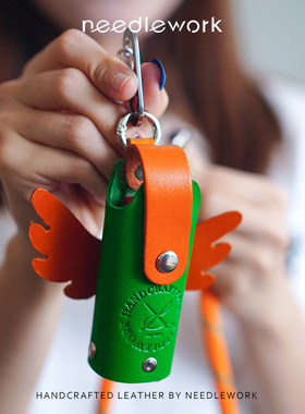 Needlework两针一线真皮迷你小天使香水口红包化妆包新款潮流挂件