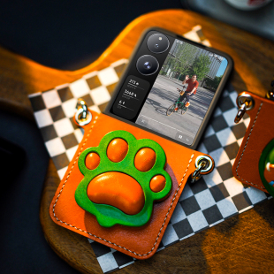 两针一线适用小米mixflip2手机壳新款猫狗爪爪华为purax折叠保护套高级感pocket2支架真皮挂绳斜挎oppon3全包