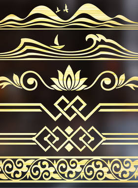 拉丝金金色简约新中式镂空雕刻玻璃腰线防撞贴纸自粘橱房阳台门贴
