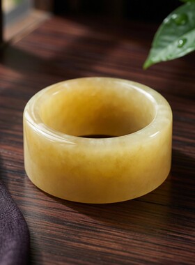 天然和田玉圆形通勤扳指戒指正品