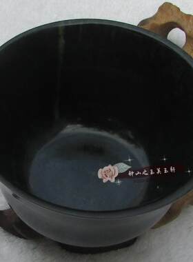 天然玉石黑绿玉饭碗茶碗