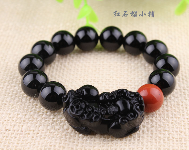 帝王种 红竹石 貔貅手链 乌鸦血石貔貅手链