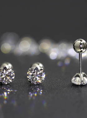 植入级钛合金D色3EX切工莫桑石女耳骨钉耳蜗螺丝拧扣睡觉免摘单只