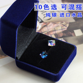 男耳钉925纯银单只潮女 个性 韩版 方水晶 韩国进口情侣耳环 防过敏