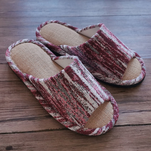 2025日单拖鞋 炫彩粗麻家居静音防滑露趾室内地板托 春夏男女情侣款