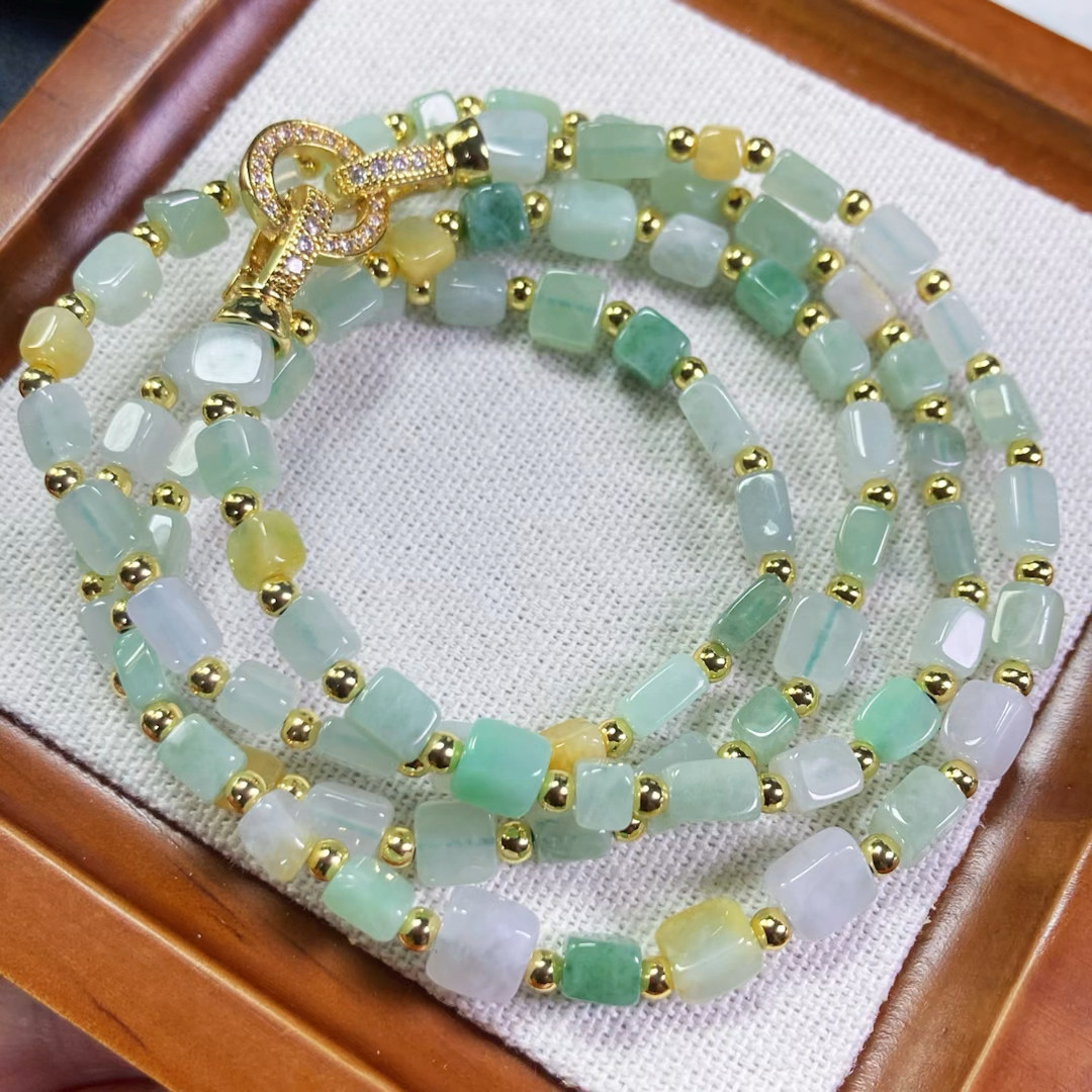 6218号天然缅甸翡翠a货种水底色原石多用长链一图一物