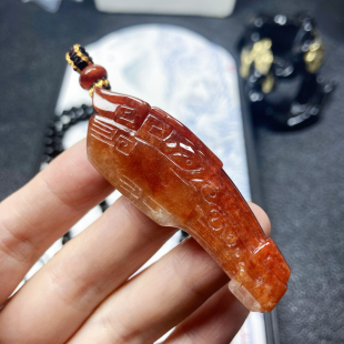0724号天然缅甸翡翠a货无烧冰种红翡国风生肖马首吊坠一图一物