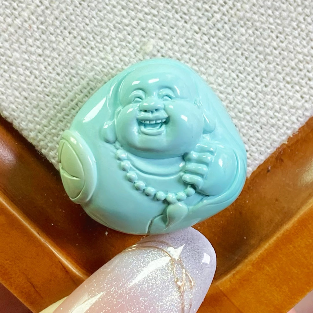 ss01011无优化湖北原矿绿松石高瓷蓝白俏色佛吊坠一图一物