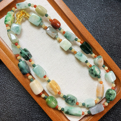 6225号天然缅甸翡翠a货原石多宝长项链多用手链一图一物