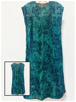 100桑蚕丝香云纱二经绞罗110麻绳斜襟小飞袖改良旗袍蓝绿油画玫瑰