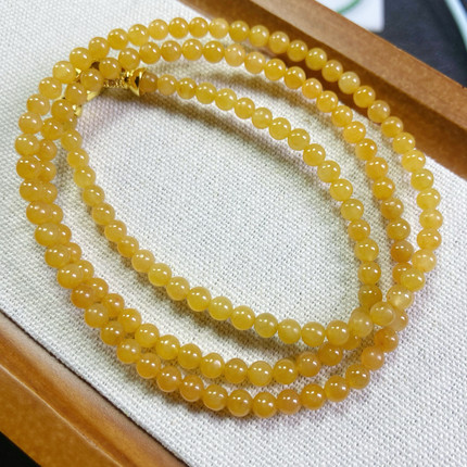 2004号天然缅甸翡翠a货冰种金黄色4.2小圆珠多用长链一图一物