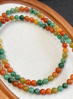 6023号天然缅甸翡翠a货细糯冰彩虹浓色长链可改多用一图一物