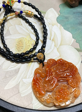 1192号新中式国风天然缅甸翡翠a货腾冲老料红翡凤凰圆璧一图一物