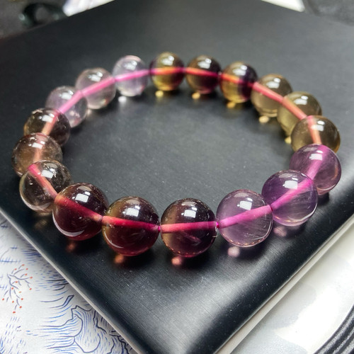 YS01001号天然水晶单圈11mm41.5g萤石多宝色圆珠一图一物