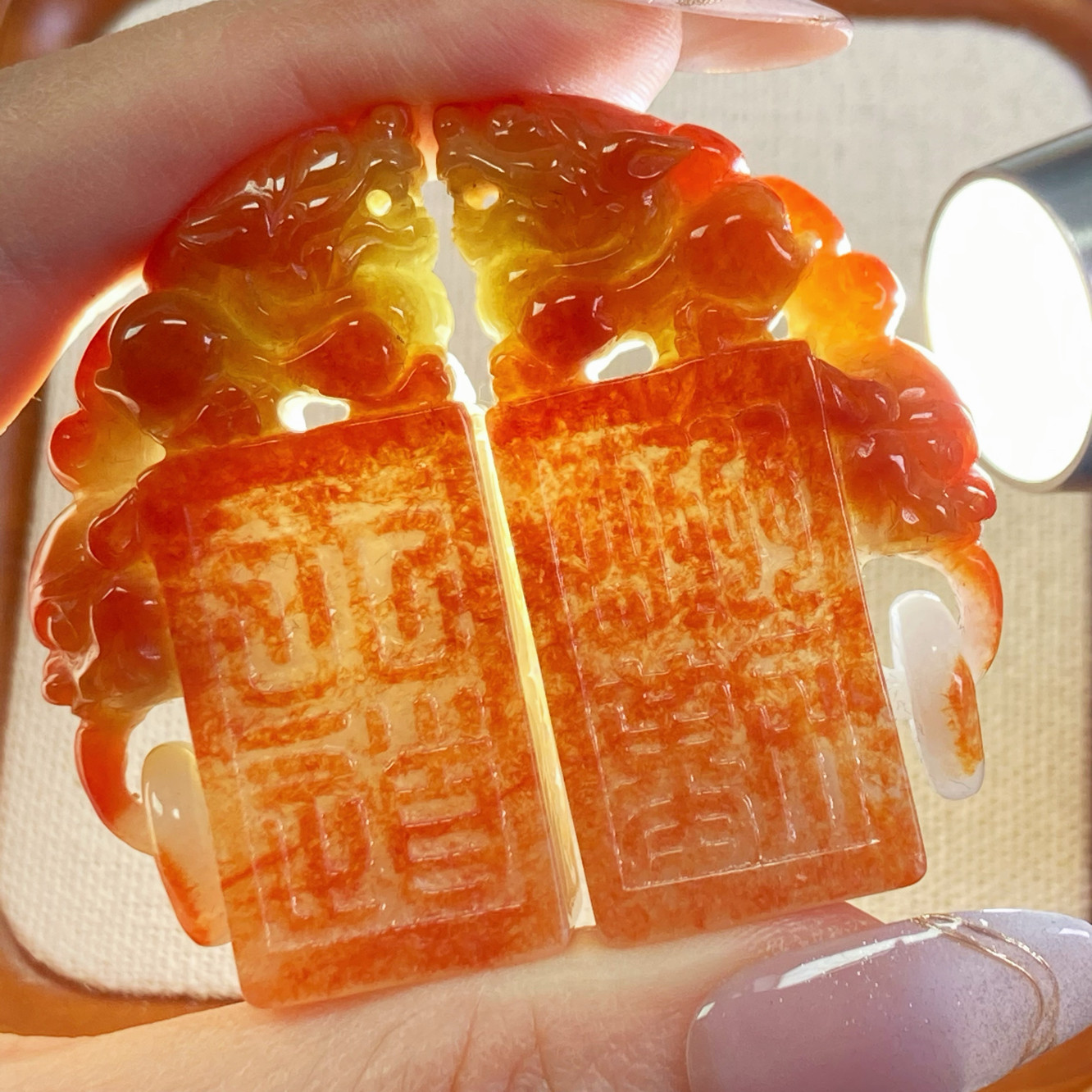 5779/5780号天然缅甸翡翠a货冰糯种天然红翡貔貅印章一对一图一物