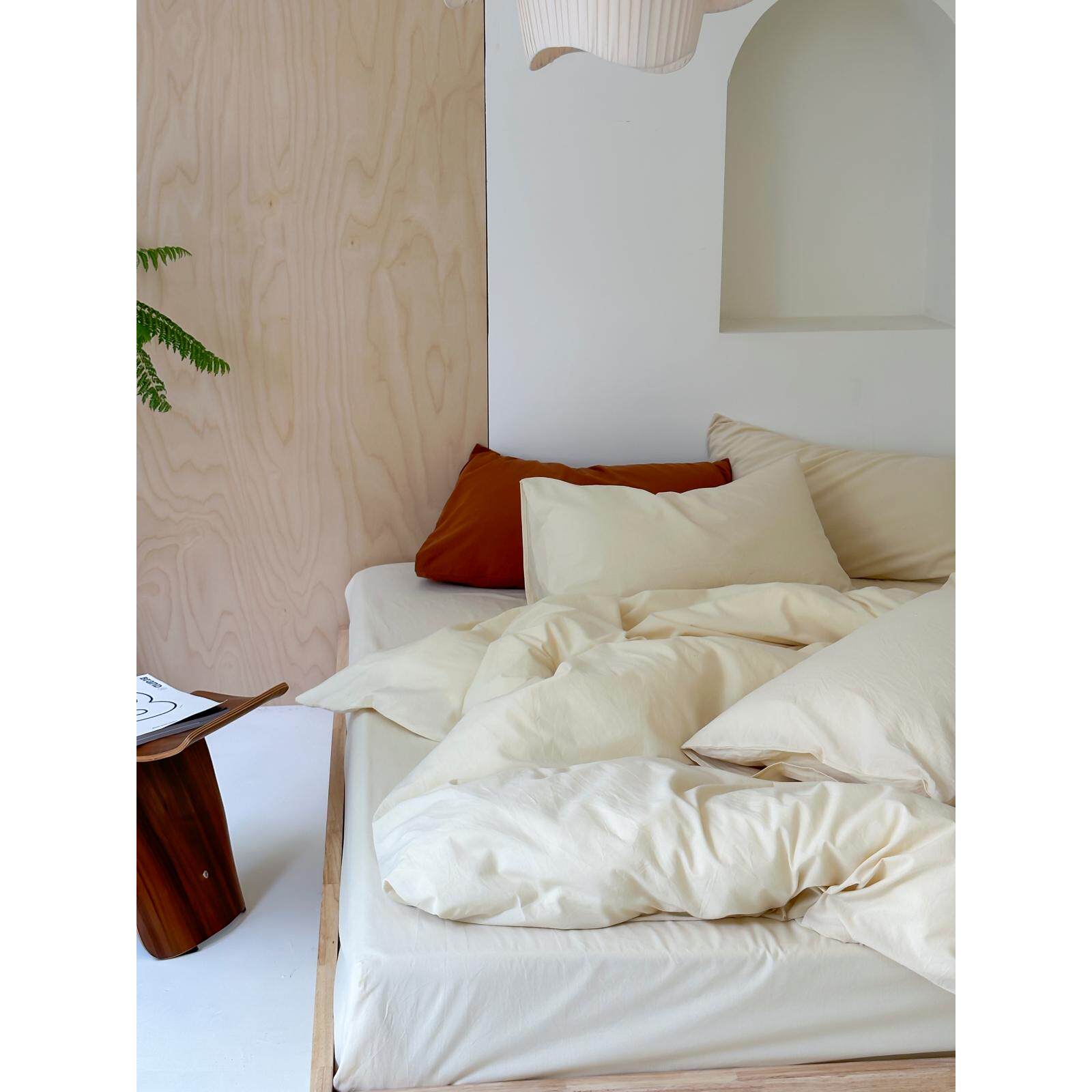 全棉色织水洗棉纯色四件套ins风北欧简约三件套床单床笠