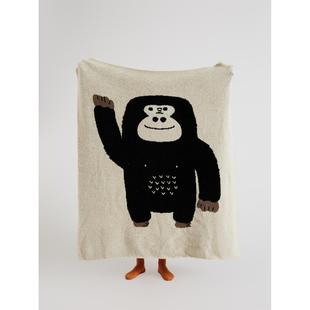 黑猩猩沙发毯 可爱卡通装饰保暖盖毯休闲毯子办公室床边毯抱枕套