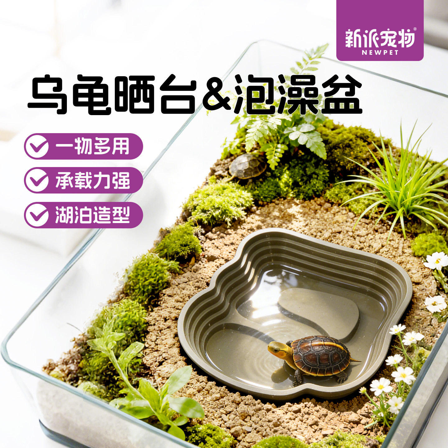 新派宠物乌龟泡澡盆陆龟黄缘半水龟洗澡盆喂水食盆晒台爬宠饲养箱 - 淘宝联盟商品
