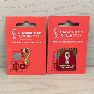 2022年卡塔尔世界杯金色会徽徽章 纪念品 3D立体镂空会徽徽章正版