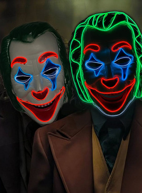全脸成人LED发光面具化妆舞会万圣节美国电影蝙蝠小丑EL鬼脸道具