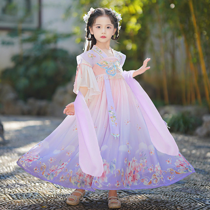 女童汉服唐装刺绣短袖公主裙