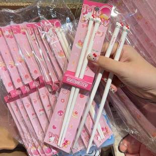 长筷子食品级防摔防滑可爱 哈喽kitty筷子家用高档抗菌防霉单人装