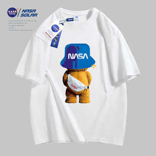 新款 NASA联名款 夏季 纯棉重磅宽松T恤 2024年男女同款 印花情侣短袖