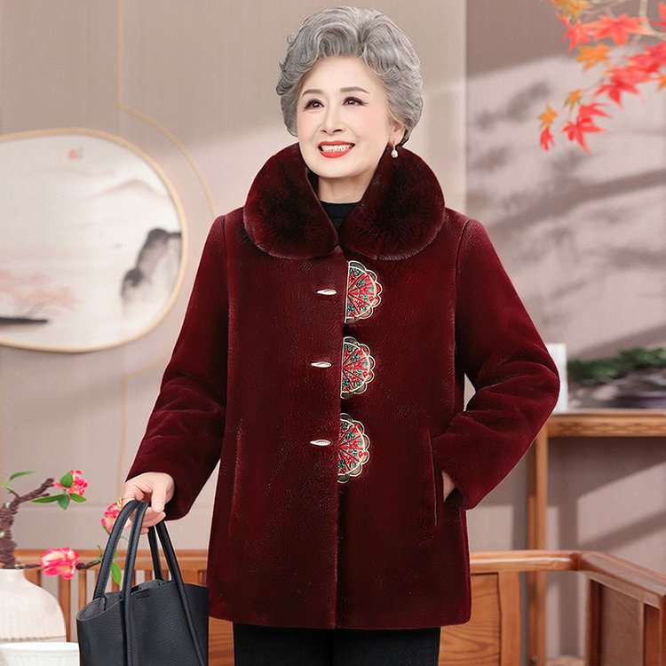 2026秋季新款毛呢外套加绒中长款中式女外套刺绣加肥加大码