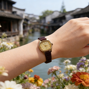 桂花牌同时期库存原装海达皮带刻度椭圆女士国产小巧手动机械表