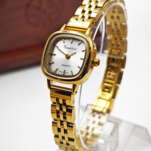 小金表方糖上海宝石花刻度钢带库存石英手表女国货经典物件