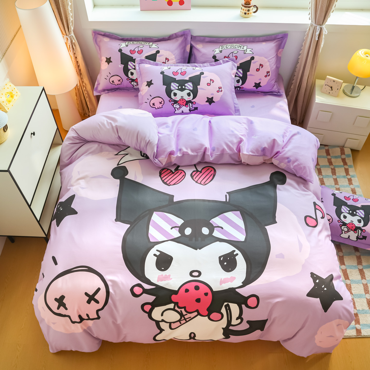卡通库洛米床上四件套纯棉全棉三丽鸥少女被套床单宿舍床笠三件套