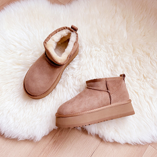增高！厚底澳洲羊皮毛一体雪地靴加厚美拉德风保暖女靴2025冬新品