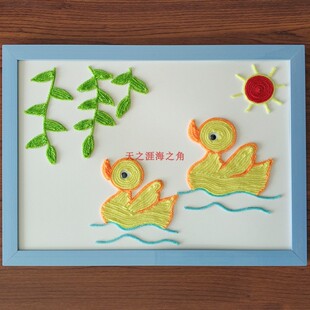 幼儿园手工课材料包毛线扣子粘贴画创意新奇玩具 春江水暖鸭先知